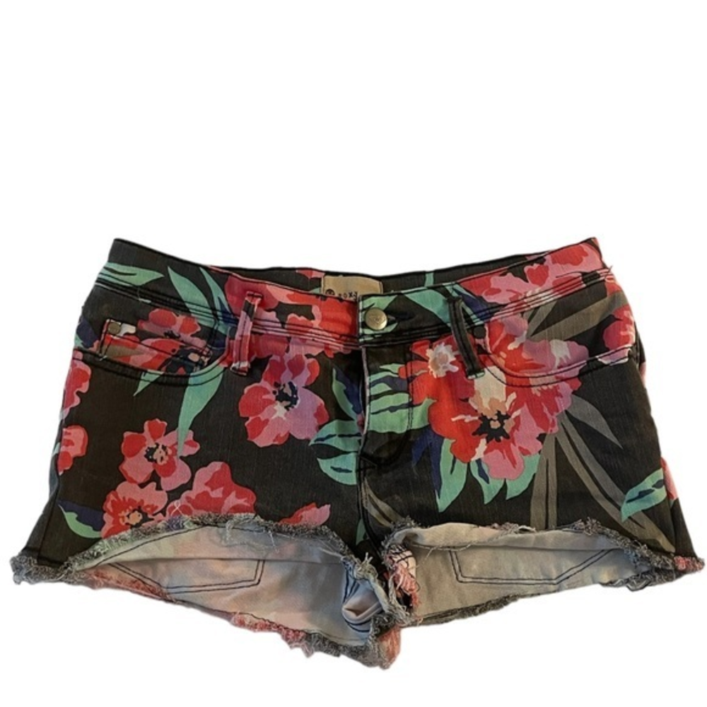 Roxy Juniors Carnival Tropical Floral Denim Cut Off Shorty Shorts Size 27 5